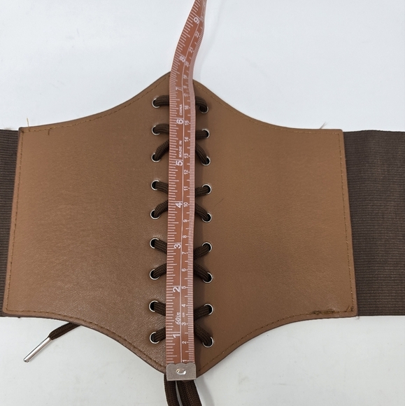 CORSET LACE UP COCO BROWN STRETCH STATEMENT WAIST BELT SNAP CLOSURE WOMEN OS - Picture 9 of 14